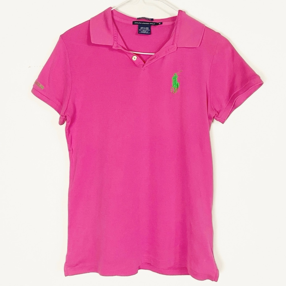 Ralph Lauren Womens Tailored Golf Fit Pink Polo Shirt size M Big Pony Preppy Y2K - Picture 15 of 15